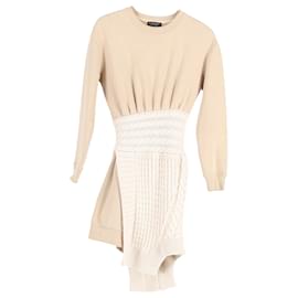 Burberry-Burberry Cable-knit Overlay Sweater Dress in Beige Cotton-Beige
