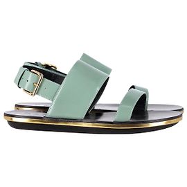 Flache Marni Slingback-Sandalen aus grünem Leder Grün