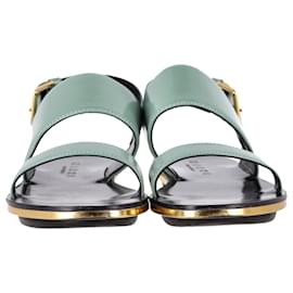 Marni-Marni Slingback Flat Sandals in Green Leather-Green
