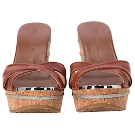 Jimmy Choo-Jimmy Choo Prima Wedge Sandals in Brown Leather -Brown