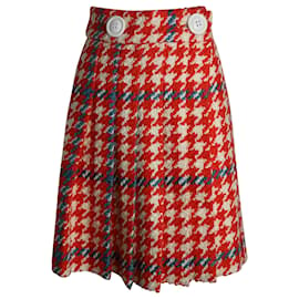 Miu Miu-Miu Miu Houndstooth Pleated Skirt in Multicolor Lana Vergine-Multiple colors