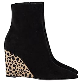 Giuseppe Zanotti-Giuseppe Zanotti Kristen Leopard Heel Ankle Boots in Black Suede-Black