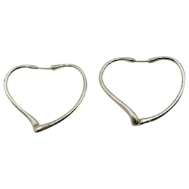 Tiffany & Co-Tiffany & Co Elsa Peretti Open Heart Hoop Earrings in SIlver Metal-Silvery,Metallic