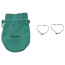 Tiffany & Co-Tiffany & Co Elsa Peretti Open Heart Hoop Earrings in SIlver Metal-Silvery,Metallic