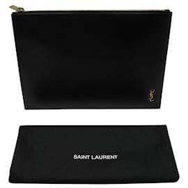 Saint Laurent-Saint Laurent Cassandre Zipped Tablet Holder in Black Shiny Leather-Black