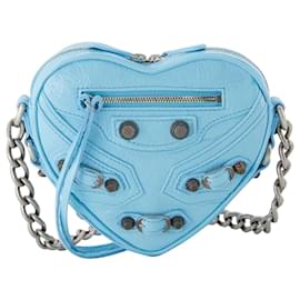 Balenciaga-Mini Sac Cag Heart - Balenciaga - Cuir - Bleu Mer-Bleu
