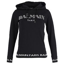 Balmain-Kapuzenpullover mit Logo-Print aus schwarzer Baumwolle Schwarz