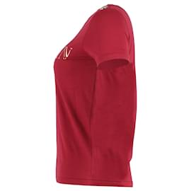Balmain-T-shirt Balmain con stampa logo metallizzato in cotone rosso-Rosso