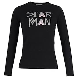 Bella Freud-Bella Freud Star Man Metallic Sweater in Black Recycled Wool Blend-Black