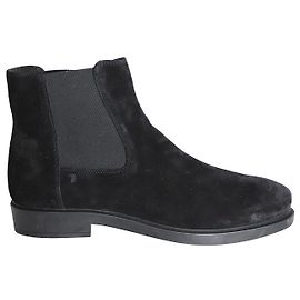 Tod's Pull On Ankle Boots in Black Suede Black