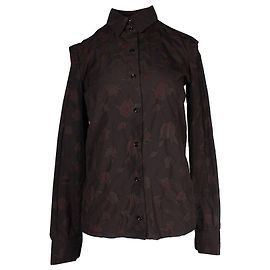 Camisa con botones y estampado de rosas de algodón marrón de Yves Saint Laurent Castaño