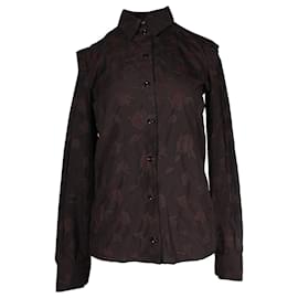 Saint Laurent-Yves Saint Laurent Rose-Print Button-Up Shirt in Brown Cotton-Brown
