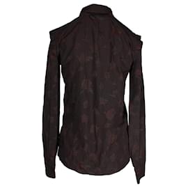 Saint Laurent-Camicia Yves Saint Laurent abbottonata con stampa rose in cotone marrone-Marrone