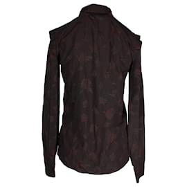 Saint Laurent-Yves Saint Laurent Rose-Print Button-Up Shirt in Brown Cotton-Brown