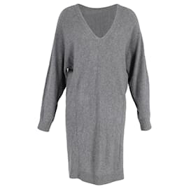 Balenciaga-Vestido suéter Balenciaga com decote em V em caxemira cinza-Cinza