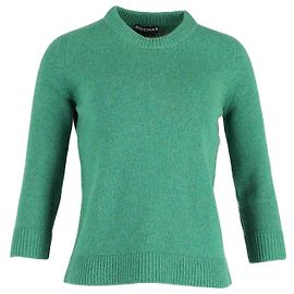 Rochas-Strickpullover mit goldenem Ellbogenaufnäher aus grüner Wolle Grün