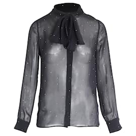 Saint Laurent-Camisa con lazo transparente en seda negra de Saint Laurent-Negro