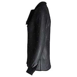 Saint Laurent-Saint Laurent Chemise transparente à nœud lavallière en soie noire-Noir
