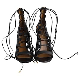 Aquazzura-Aquazzura Amazon Sandálias com amarração no tornozelo em couro preto-Preto
