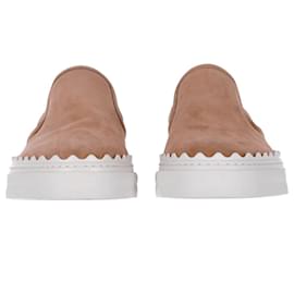 Chloé-Sneakers slip-on Chloé Lauren in pelle scamosciata color cammello-Giallo,Cammello