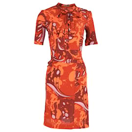 Bottega Veneta-Bottega Veneta Abstract Print Tie-Neck Knee-Length Dress in Multicolor Silk-Other