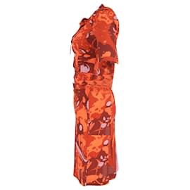 Bottega Veneta-Bottega Veneta Abstract Print Tie-Neck Knee-Length Dress in Multicolor Silk-Other