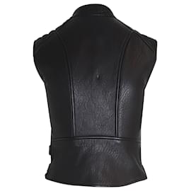 Céline-Celine Sleeveless Cropped Biker Jacket in Black Leather-Black
