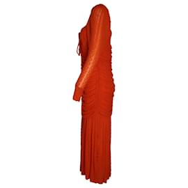 Ganni-Ganni Textured Ruched Jersey Midi Dress in Orange Polyamide-Orange