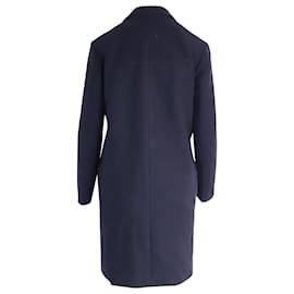 Céline-Celine Open-Front Coat in Navy Blue Wool-Navy blue