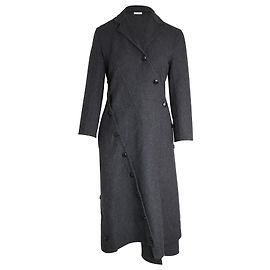 Céline Celine Asymmetric Button-Detailed Coat in Grey Wool Grey