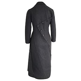 Céline-Celine Asymmetrischer Mantel mit Knopfdetail aus grauer Wolle-Grau