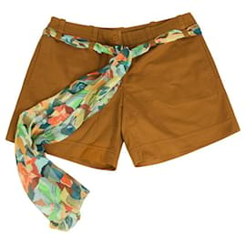 Missoni-Missoni Brown Cotton w. Multicolor  Silk Foulard Belt Shorts Trousers Pants 44-Brown