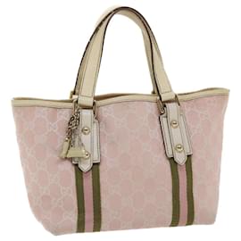 Gucci-GUCCI GG Canvas Sherry Line Handtasche Rosa Weiß Grün Auth 49075-Pink,Weiß,Grün