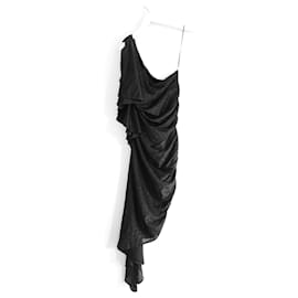 Just Cavalli-Vestido de fiesta negro con mangas de ángel de lúrex fruncido de Just Cavalli-Negro