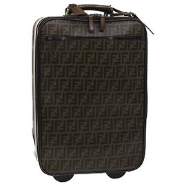 FENDI Zucca Valigia Canvas PVC Pelle Marrone Nero Auth yk7848B Marrone Nero