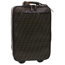 Fendi-FENDI Zucca Canvas Suitcase PVC Leather Brown Black Auth yk7848b-Brown,Black