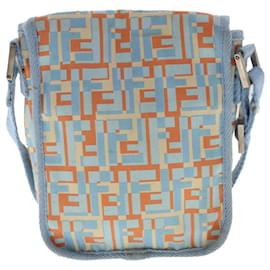 Fendi-FENDI Zucca Canvas Shoulder Bag Nylon White Light Blue Orange Auth 49111-White,Orange,Light blue