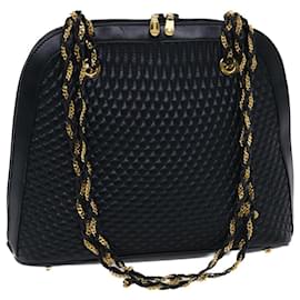 Bally-BALLY Quilted Chain Shoulder Bag Leather Navy Auth am4798-Navy blue