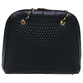 Bally-BALLY Quilted Chain Shoulder Bag Leather Navy Auth am4798-Navy blue