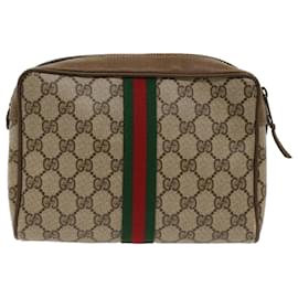 Gucci-GUCCI GG Toile Web Sherry Line Pochette Beige Rouge Vert 39.01.012 Auth yk7950-Rouge,Beige,Vert