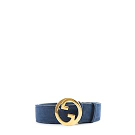 Gucci GG Supreme Blooms Belt with Tiger Head Buckle - Blue