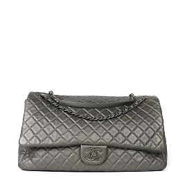 Chanel - Bolsa grande XXL Timeless de couro cinza Cinza