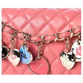 Chanel-Chanel pink coral medium timeless classic limited edition quilted lambskin leather valentines heart charms flap bag with light Champaign gold hardware-Pink,Coral