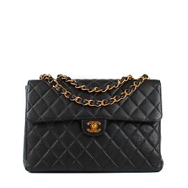 Chanel - Maxi jumbo Timeless bag in grained leather Black