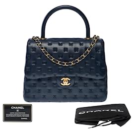 Chanel-CHANEL Coco Handle Bag in Navy Blue Leather - 101354-Navy blue