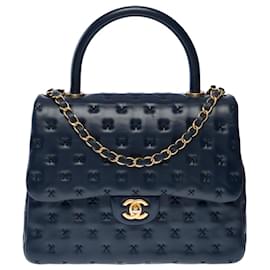 Chanel-CHANEL Coco Handle Bag in Navy Blue Leather - 101354-Navy blue
