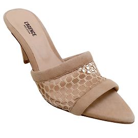 L'Agence Nude Suede Mesh Romilly Slide Sandals Beige