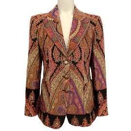 Etro Blazer Embelezado Multi Bretão Lã Borgonha Multicor