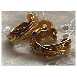 Cartier-Boucles d'oreilles Cartier Gold Diamond Saphir Ruby Hoop-Jaune