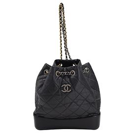 Chanel Quilted Gabrielle Backpack in Black Aged Calfskin Leather Black